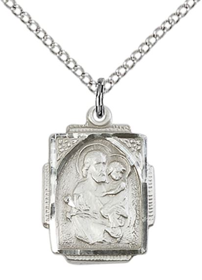 STERLING SILVER ST JOSEPH PENDANT WITH CHAIN - 3/4" x 1/2"