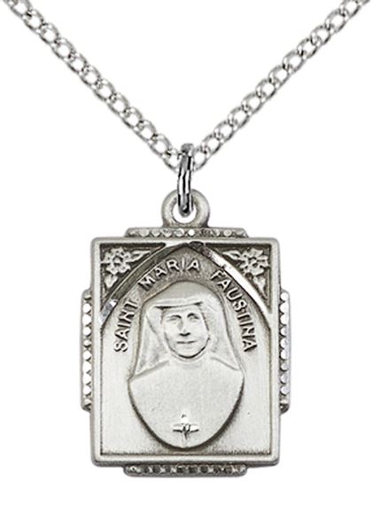 STERLING SILVER ST MARIA FAUSTINA PENDANT WITH CHAIN