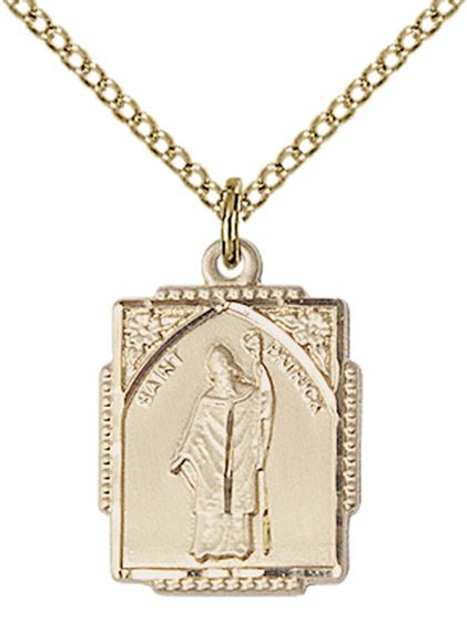 14KT GOLD FILLED ST PATRICK PENDANT WITH CHAIN - 3/4" x 1/2"