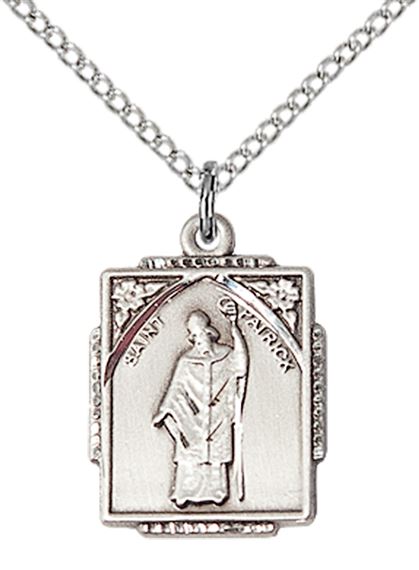 STERLING SILVER ST PATRICK PENDANT WITH CHAIN - 3/4" x 1/2"