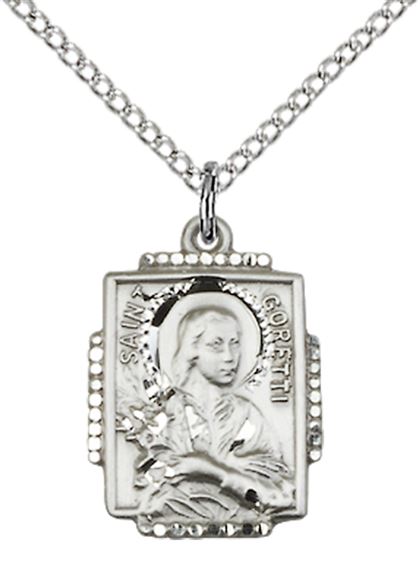STERLING SILVER ST MARIA GORETTI PENDANT WITH CHAIN - 5/8" x 1/2"