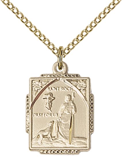 14KT GOLD FILLED ST ROCH PENDANT WITH CHAIN - 3/4" x 1/2"