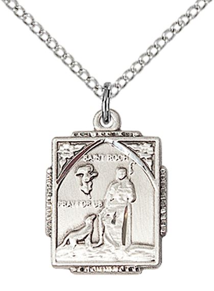 STERLING SILVER ST ROCH PENDANT WITH CHAIN - 3/4" x 1/2"