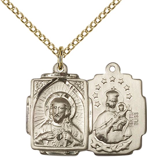 14KT GOLD FILLED SCAPULAR PENDANT WITH CHAIN - 5/8" x 1/2"