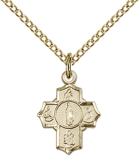 14KT GOLD FILLED 5-WAY MOTHERHOOD PENDANT WITH CHAIN - 1/2" x 3/8"