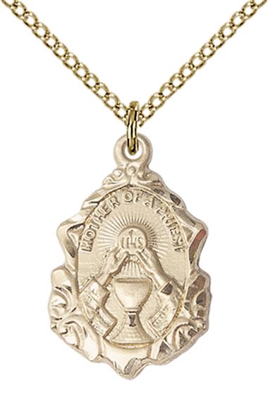 14KT GOLD FILLED MOTHER OF A PRIEST PENDANT WITH CHAIN - 3/4" x 1/2"