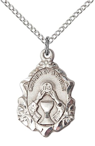 STERLING SILVER MOTHER OF A PRIEST PENDANT WITH CHAIN - 3/4" x 1/2"