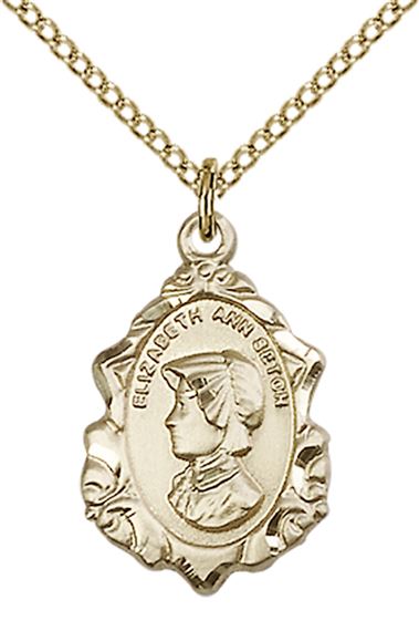 14KT GOLD FILLED ST ELIZABETH ANN SETON PENDANT WITH CHAIN - 3/4" x 1/2"
