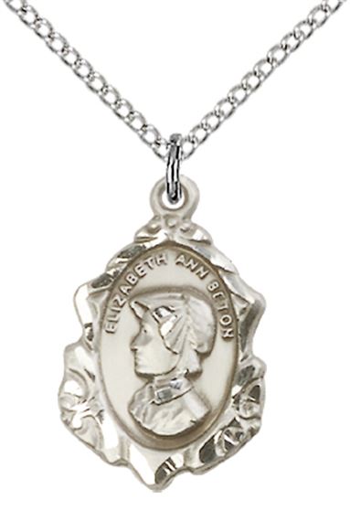 STERLING SILVER ST ELIZABETH ANN SETON PENDANT WITH CHAIN - 3/4" x 1/2"