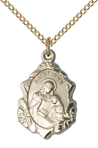 14KT GOLD FILLED ST ANN PENDANT WITH CHAIN - 3/4" x 1/2"