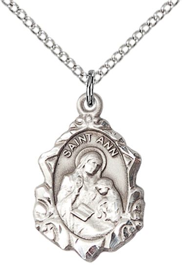 STERLING SILVER ST ANN PENDANT WITH CHAIN - 3/4" x 1/2"