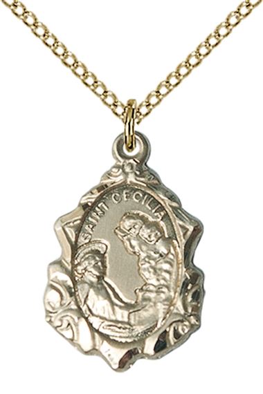 14KT GOLD FILLED ST CECILIA PENDANT WITH CHAIN