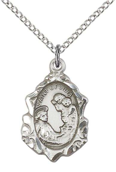 STERLING SILVER ST CECILIA PENDANT WITH CHAIN