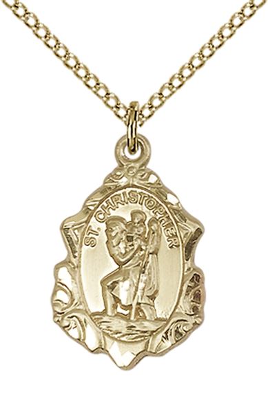 14KT GOLD FILLED ST CHRISTOPHER PENDANT WITH CHAIN