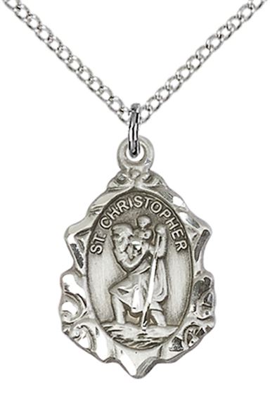 STERLING SILVER ST CHRISTOPHER PENDANT WITH CHAIN