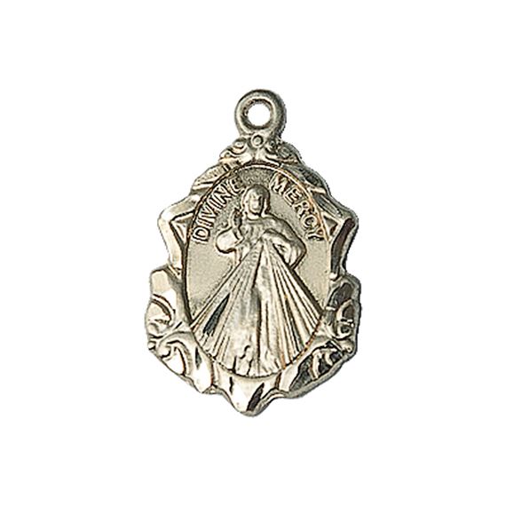 14KT GOLD DIVINE MERCY MEDAL - 3/4" x 1/2"