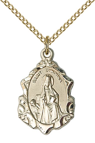 14KT GOLD FILLED ST DYMPHNA PENDANT WITH CHAIN - 3/4" x 1/2"