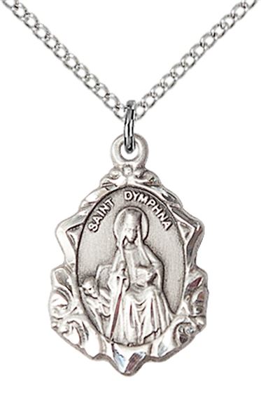 STERLING SILVER ST DYMPHNA PENDANT WITH CHAIN - 3/4" x 1/2"