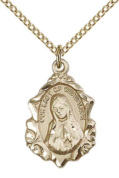 14KT GOLD FILLED OUR LADY OF GUADALUPE PENDANT WITH CHAIN - 3/4" x 1/2"