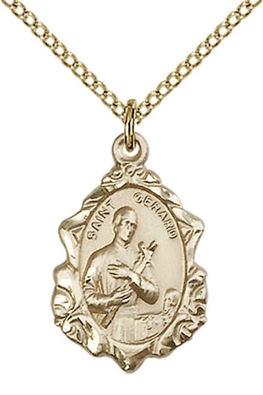 14KT GOLD FILLED ST GERARD PENDANT WITH CHAIN - 3/4" x 1/2"