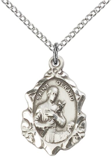 STERLING SILVER ST GERARD PENDANT WITH CHAIN - 3/4" x 1/2"