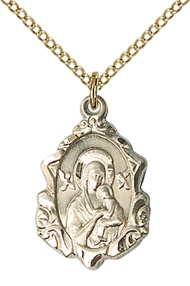 14KT GOLD FILLED OUR LADY OF PERPETUAL HELP PENDANT WITH CHAIN - 3/4" x 1/2"