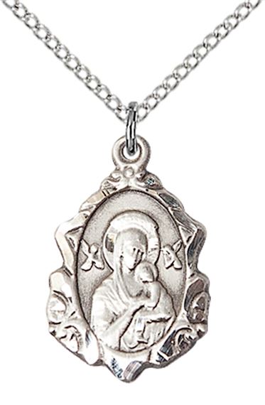 STERLING SILVER OUR LADY OF PERPETUAL HELP PENDANT WITH CHAIN - 3/4" x 1/2"