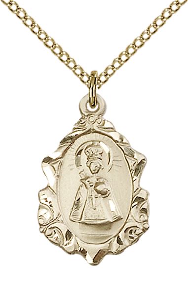 14KT GOLD FILLED INFANT OF PRAGUE PENDANT WITH CHAIN - 3/4" x 1/2"