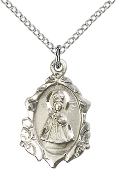 STERLING SILVER INFANT OF PRAGUE PENDANT WITH CHAIN - 3/4" x 1/2"