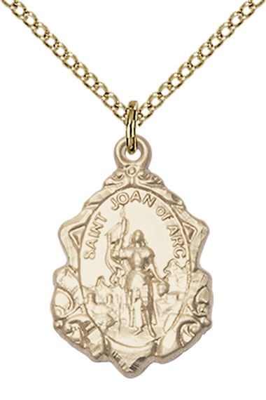 14KT GOLD FILLED ST JOAN OF ARC PENDANT WITH CHAIN - 3/4" x 1/2"