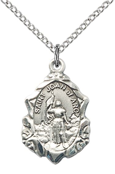STERLING SILVER ST JOAN OF ARC PENDANT WITH CHAIN - 3/4" x 1/2"