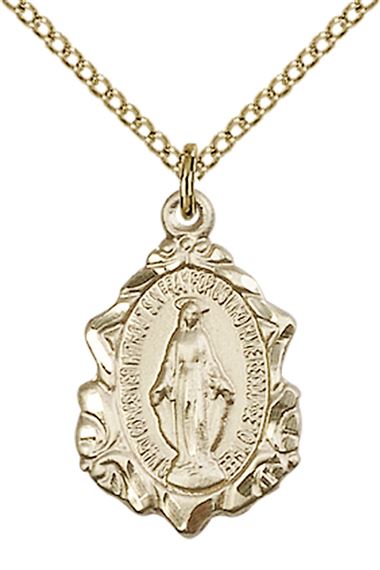 14KT GOLD FILLED MIRACULOUS PENDANT WITH CHAIN - 3/4" x 1/2"