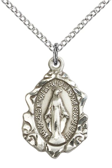STERLING SILVER MIRACULOUS PENDANT WITH CHAIN - 3/4" x 1/2"
