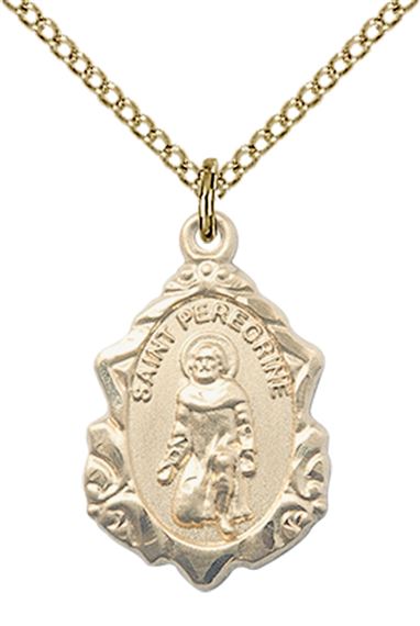 14KT GOLD FILLED ST PEREGRINE PENDANT WITH CHAIN - 3/4" x 1/2"