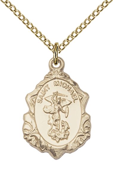 14KT GOLD FILLED ST MICHAEL THE ARCHANGEL PENDANT WITH CHAIN