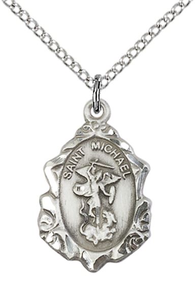 STERLING SILVER ST MICHAEL THE ARCHANGEL PENDANT WITH CHAIN