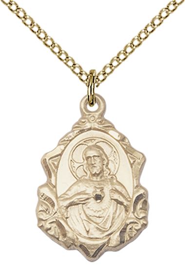 14KT GOLD FILLED SCAPULAR PENDANT WITH CHAIN - 3/4" x 1/2"
