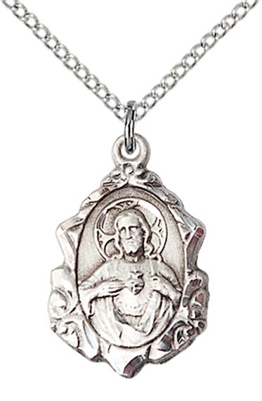 STERLING SILVER SCAPULAR PENDANT WITH CHAIN - 3/4" x 1/2"