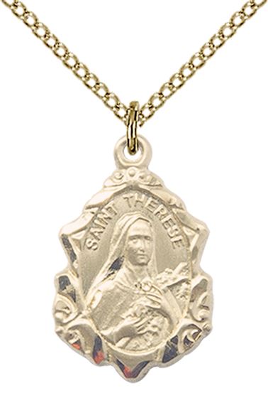 14KT GOLD FILLED ST THERESE OF LISIEUX PENDANT WITH CHAIN - 7/8" x 1/2"