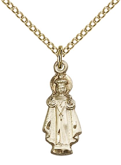 14KT GOLD FILLED INFANT OF PRAGUE PENDANT WITH CHAIN - 3/4" x 1/4"