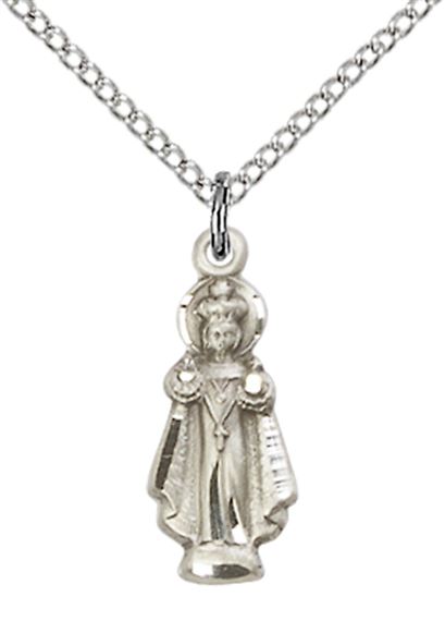 STERLING SILVER INFANT OF PRAGUE PENDANT WITH CHAIN - 3/4" x 1/4"
