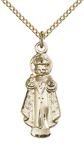 14KT GOLD FILLED INFANT OF PRAGUE PENDANT WITH CHAIN - 1" x 3/8"