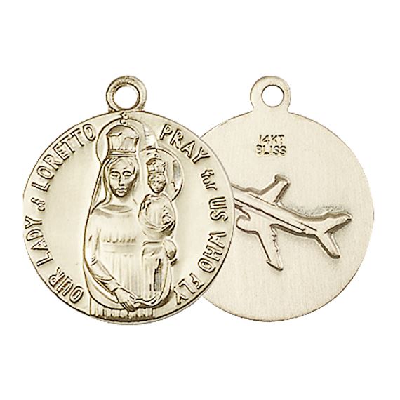 14KT GOLD OUR LADY OF LORETTO MEDAL - 3/4" x 5/8"