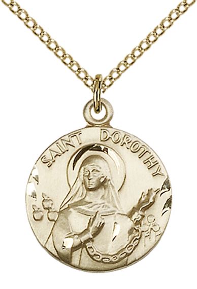14KT GOLD FILLED ST DOROTHY PENDANT WITH CHAIN - 3/4" x 5/8"