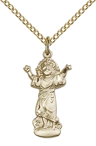 14KT GOLD FILLED DIVINO NINO PENDANT WITH CHAIN - 3/4" x 3/8"