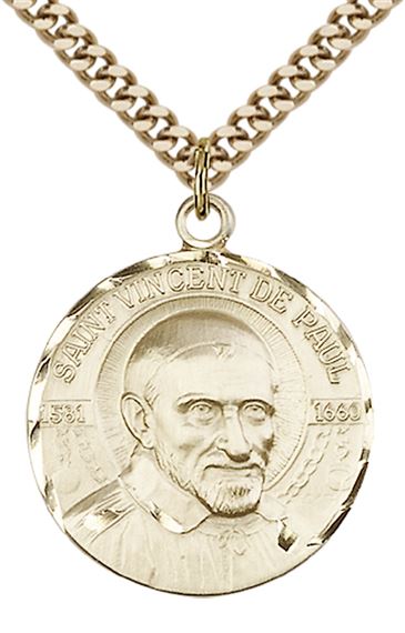 14KT GOLD FILLED ST VINCENT DE PAUL PENDANT WITH CHAIN - 1" x 7/8"