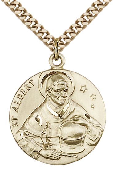 14KT GOLD FILLED ST ALBERT THE GREAT PENDANT WITH CHAIN - 1" x 7/8"