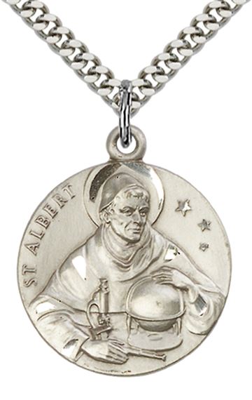 STERLING SILVER ST ALBERT THE GREAT PENDANT WITH CHAIN - 1" x 7/8"