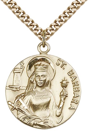 14KT GOLD FILLED ST BARBARA PENDANT WITH CHAIN - 1" x 7/8"