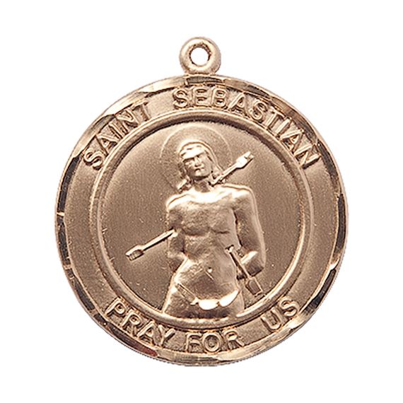 14KT GOLD ST SEBASTIAN MEDAL - 1" x 7/8"